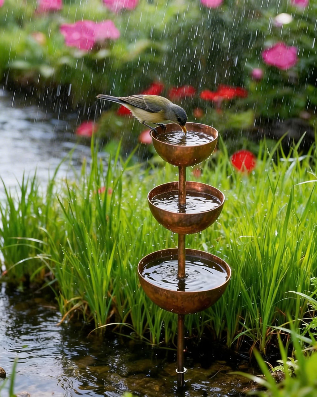 Decorative Garden Accent for Outdoor Spaces – 3-Tier Metal Rain Catcher
