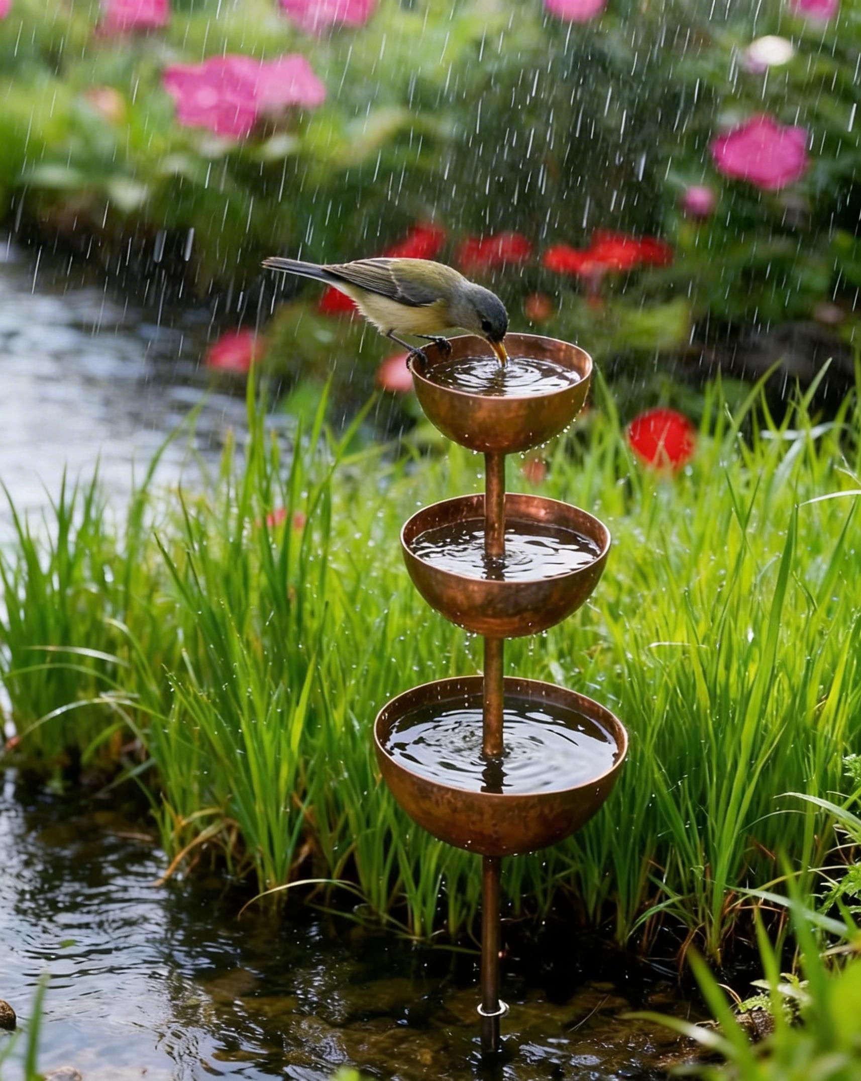 Decorative Garden Accent for Outdoor Spaces – 3-Tier Metal Rain Catcher