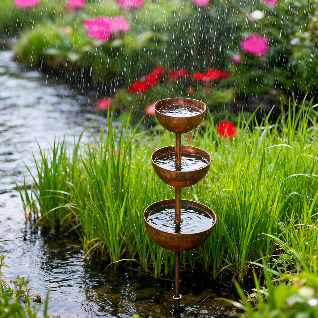 Decorative Garden Accent for Outdoor Spaces – 3-Tier Metal Rain Catcher
