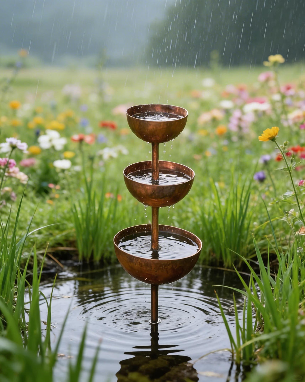 Decorative Garden Accent for Outdoor Spaces – 3-Tier Metal Rain Catcher