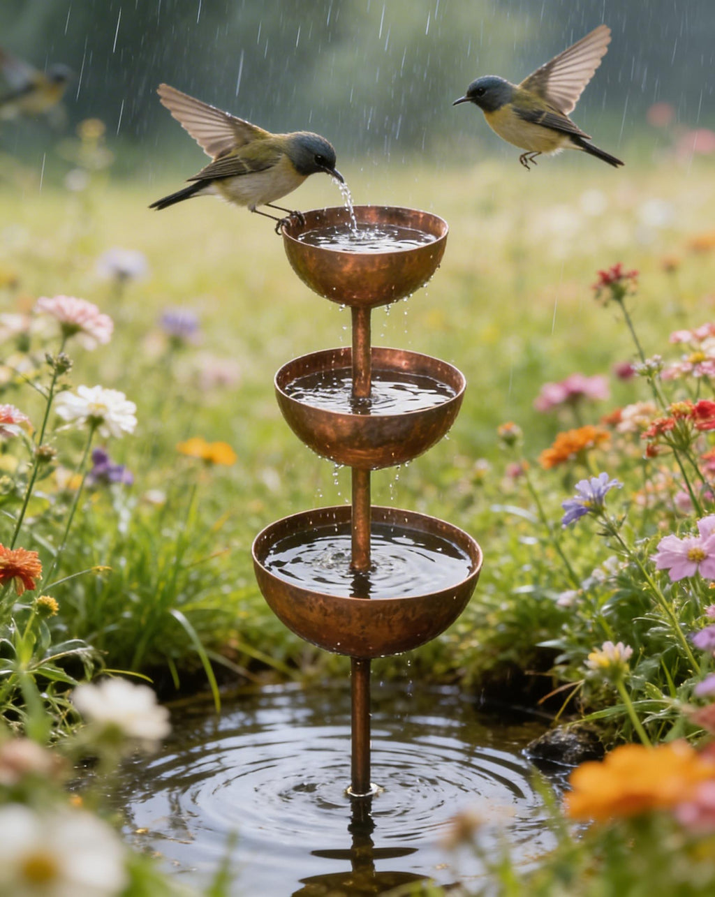 Decorative Garden Accent for Outdoor Spaces – 3-Tier Metal Rain Catcher