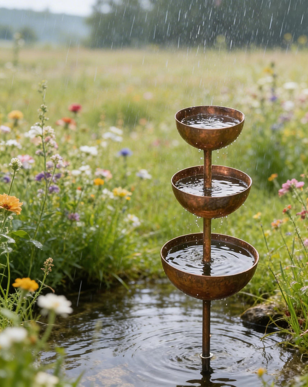 Decorative Garden Accent for Outdoor Spaces – 3-Tier Metal Rain Catcher