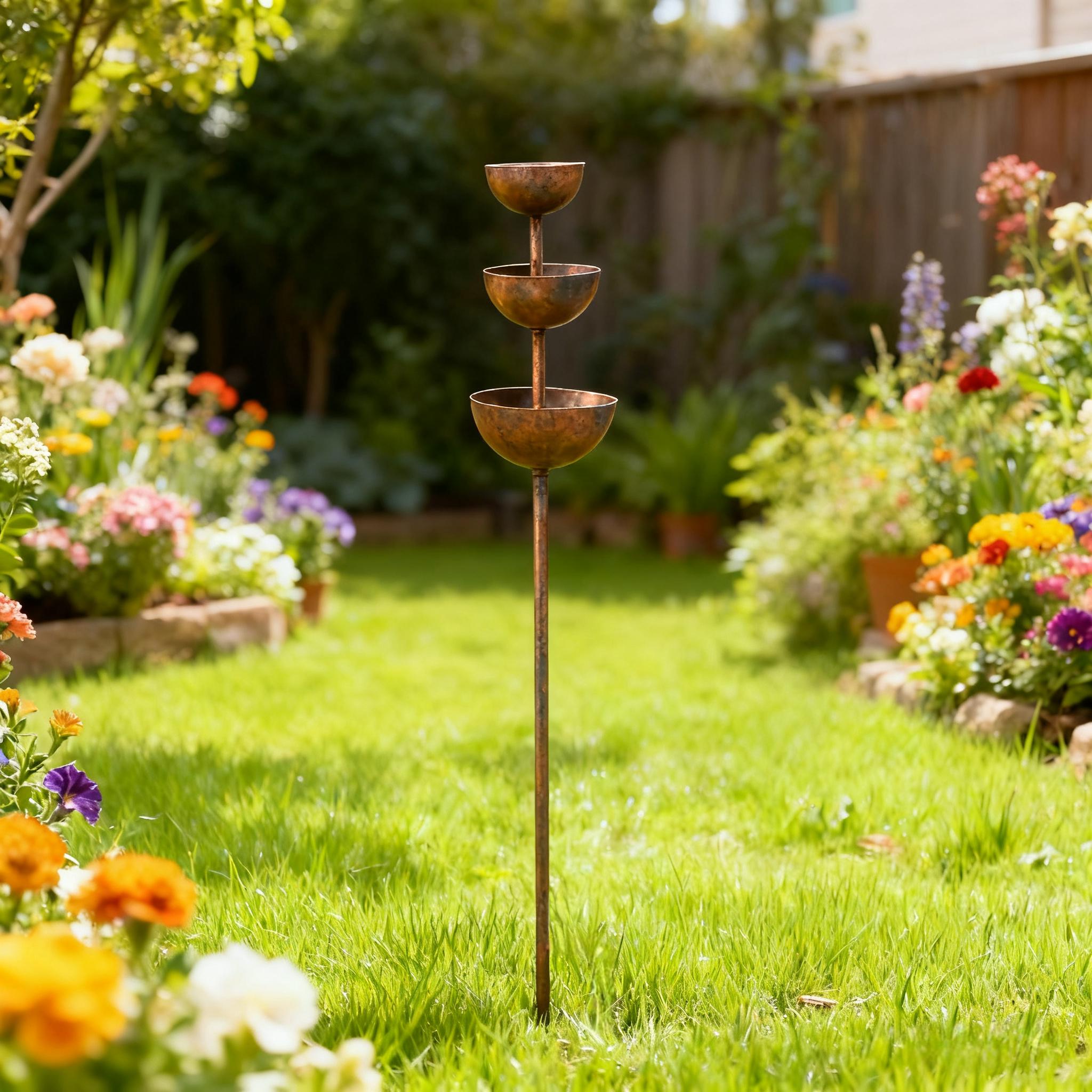 Decorative Garden Accent for Outdoor Spaces – 3-Tier Metal Rain Catcher