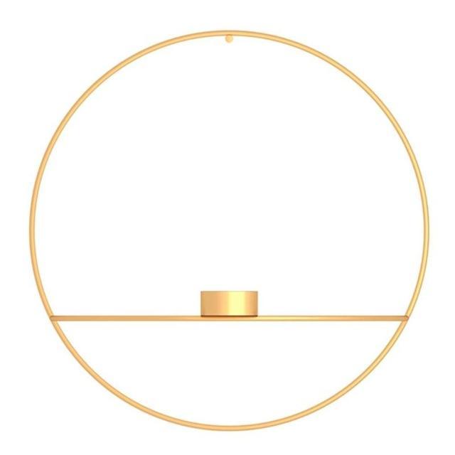 Modern wall decoration with candle holder and vase in metal