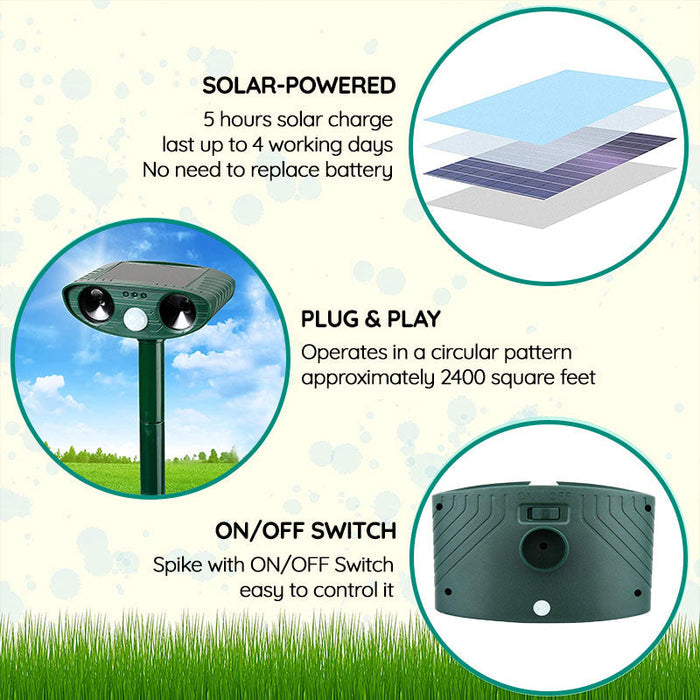 Solar Animal Protection for Garden and Yard – Ultrasonic Animal Repellent with Motion Sensor
