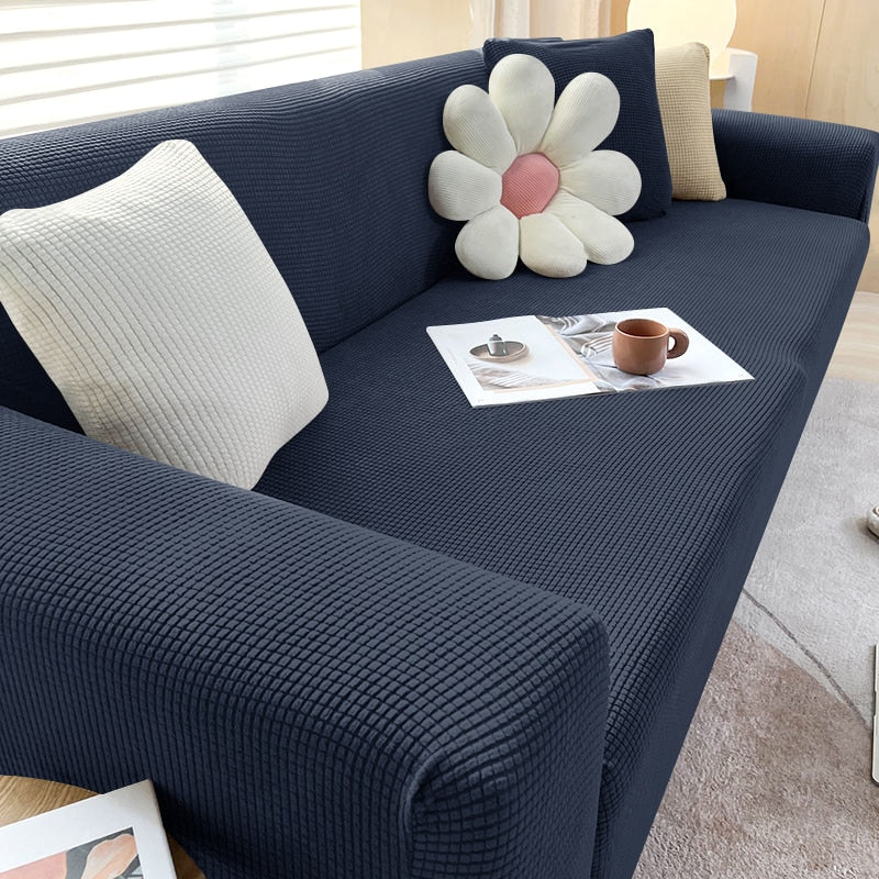 Strækbart sofabetræk med struktur – elastisk sofaovertræk til beskyttelse af sofa i stue og daglig brug