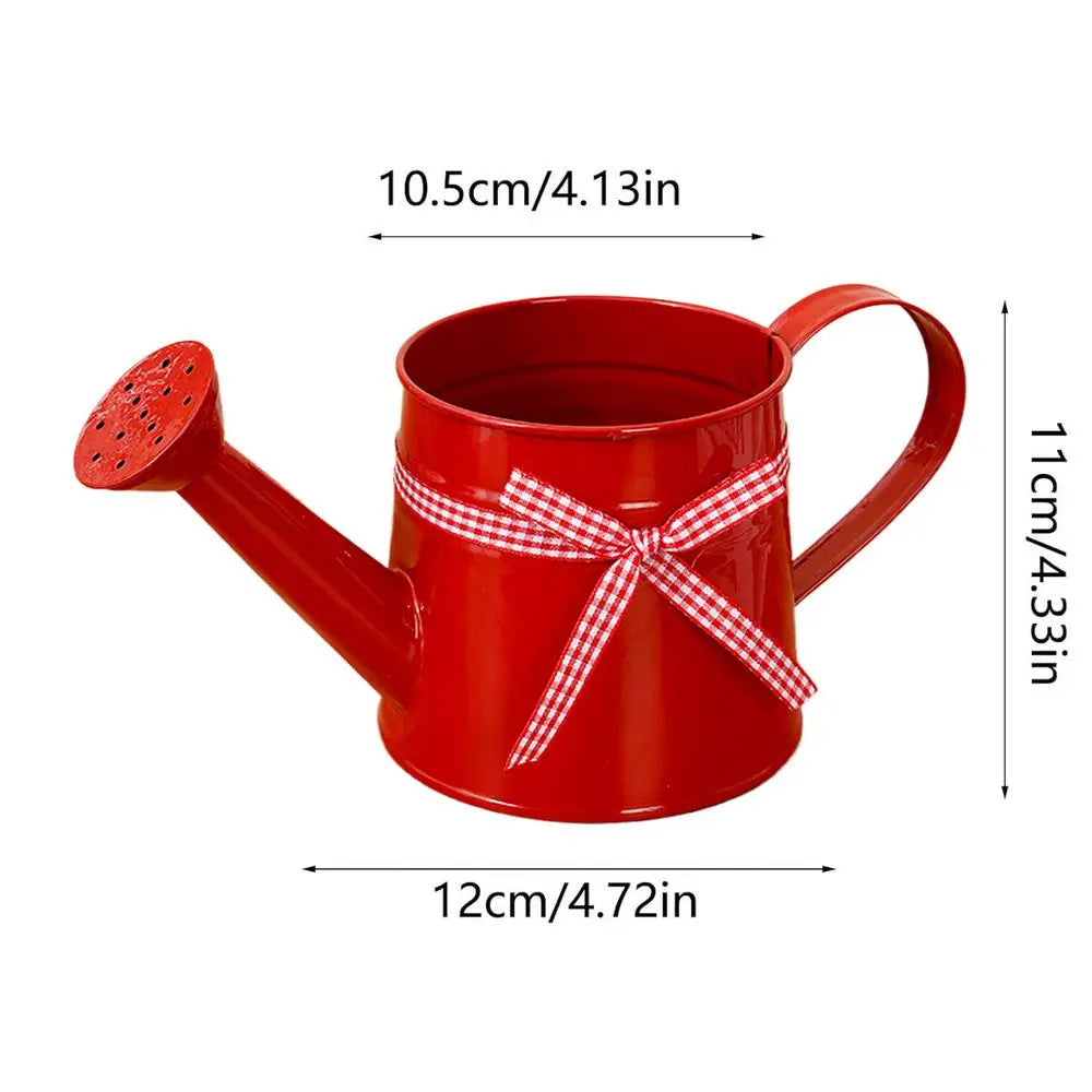 Decorative Garden Accent for Home and Outdoor Spaces – Metal Watering Can with Ribbon Bow