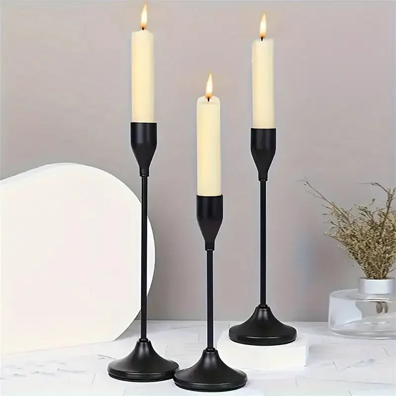 Black candlesticks in stainless steel set of 3