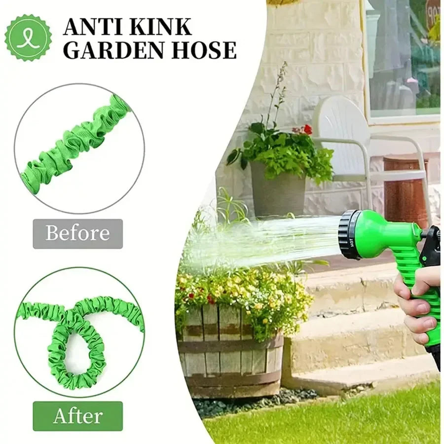 Flexible Garden Watering for Outdoor Spaces – Expandable Garden Hose with 7-Function Spray Gun