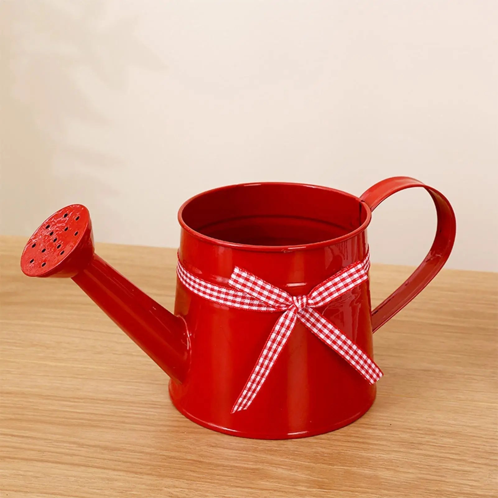 Decorative Garden Accent for Home and Outdoor Spaces – Metal Watering Can with Ribbon Bow