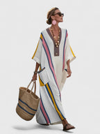 Light maxi dress for summer and vacation – Loose dress with striped design for women