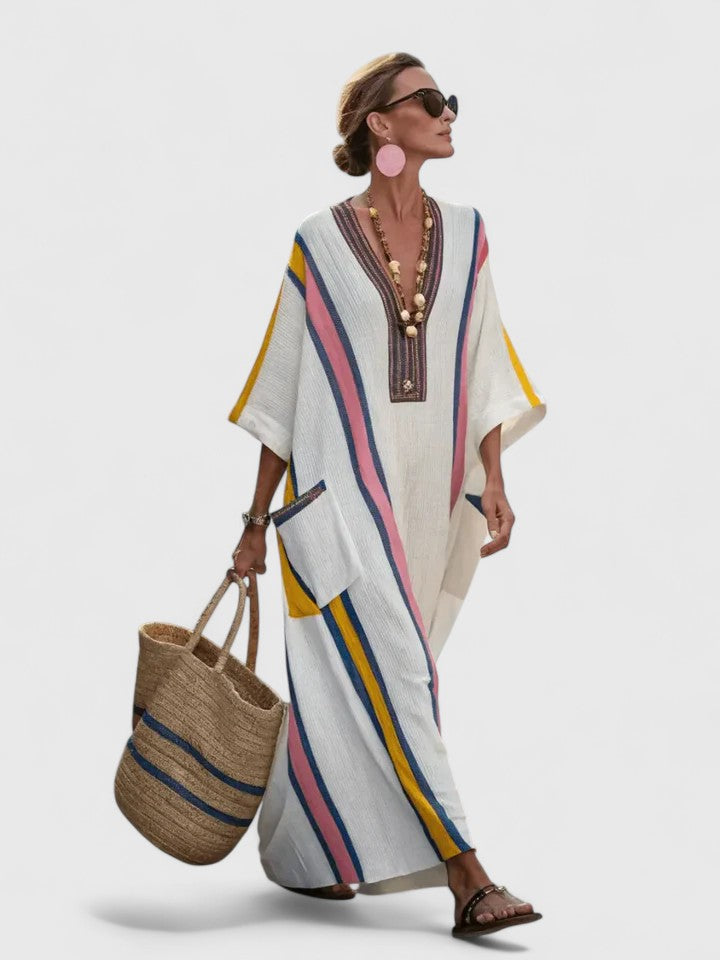 Light maxi dress for summer and vacation – Loose dress with striped design for women