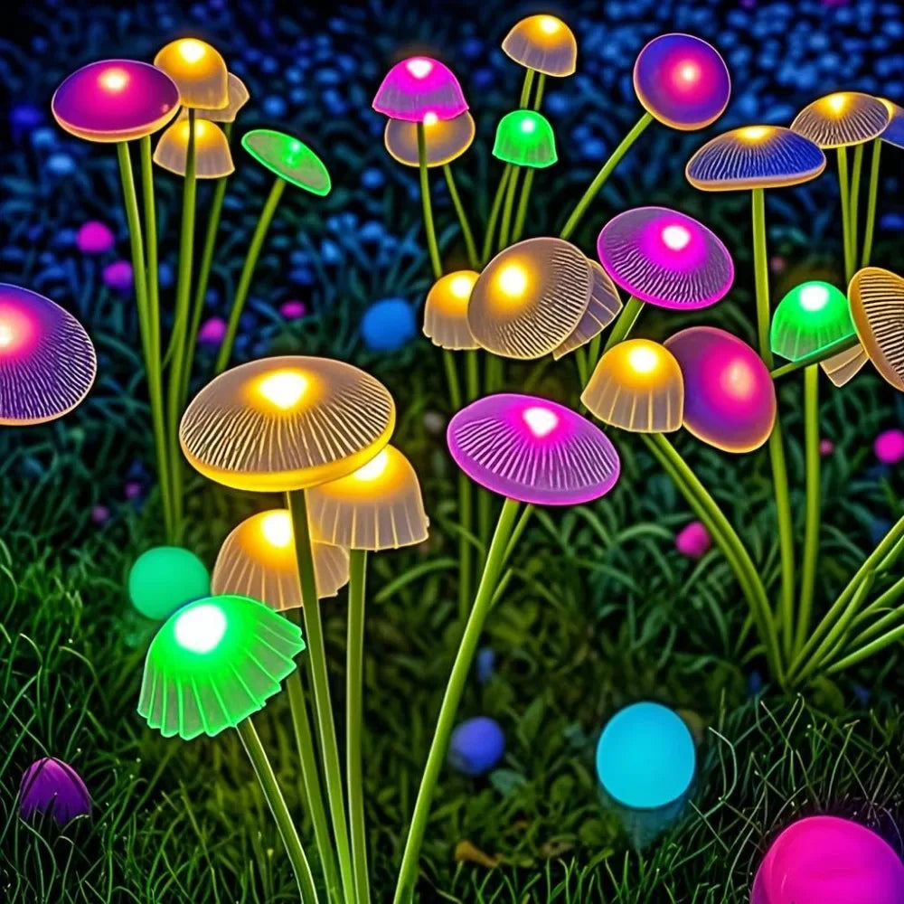 Decorative Garden Lighting for Outdoor Spaces – Solar Mushroom Lights with Swinging Heads (Set of 2)