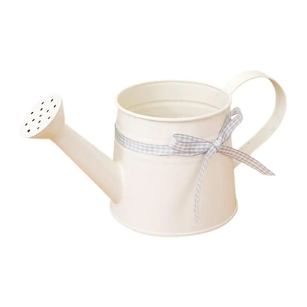 Decorative Garden Accent for Home and Outdoor Spaces – Metal Watering Can with Ribbon Bow