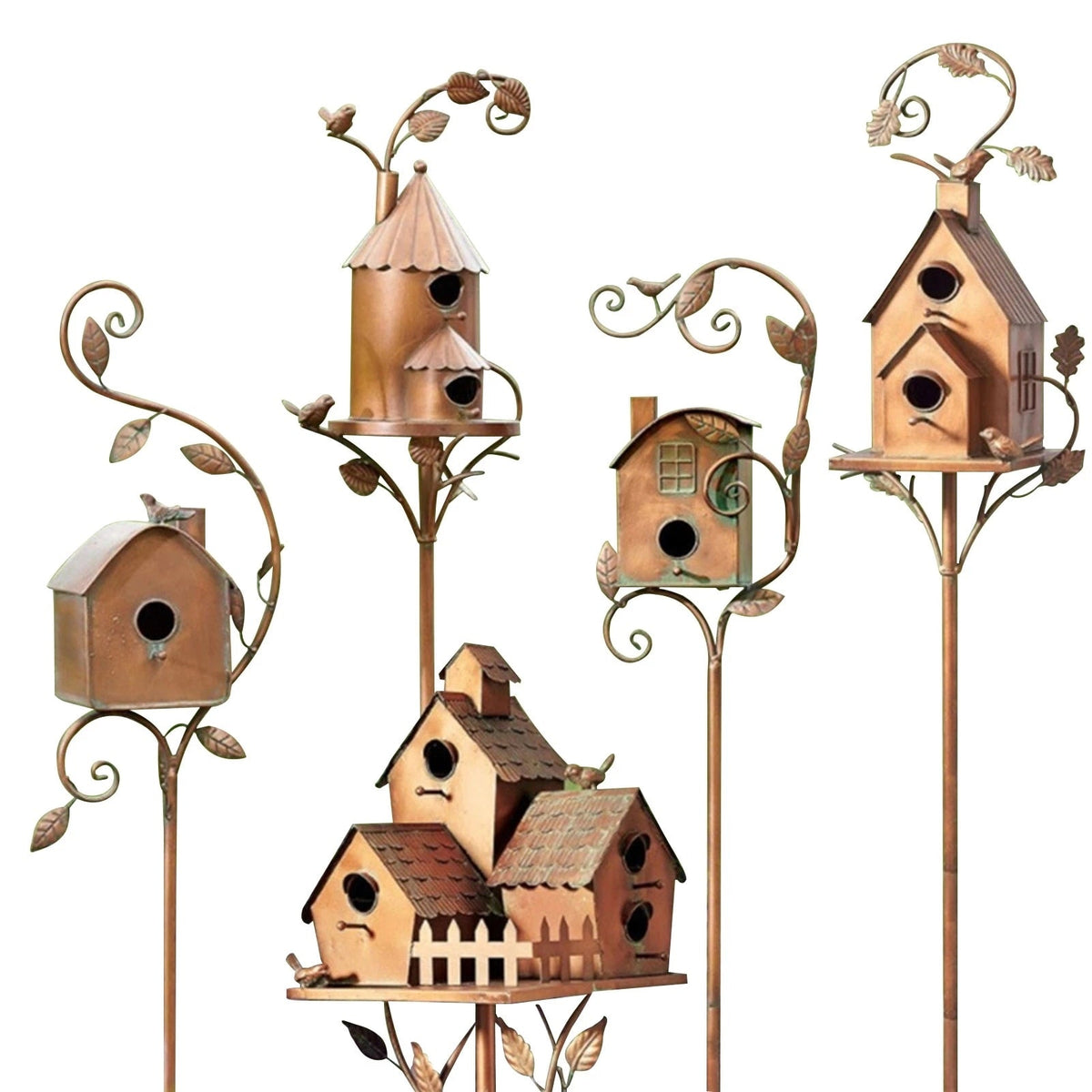 Decorative metal birdhouse garden stake – Vintage style
