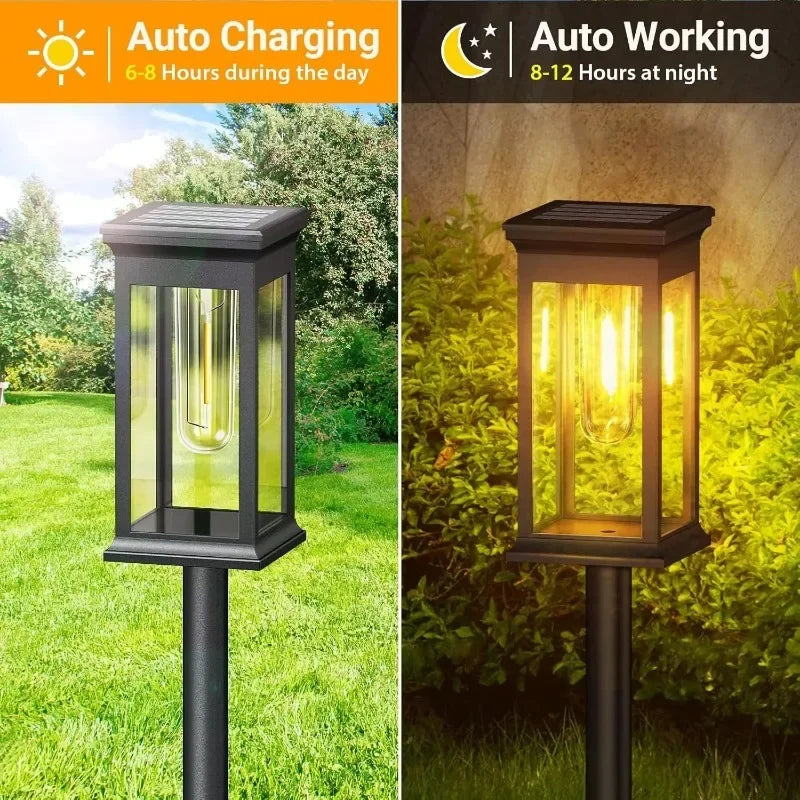 Decorative Pathway Lighting for Garden Walkways – Solar Lantern Path Lights with Filament Design (Set of 2)