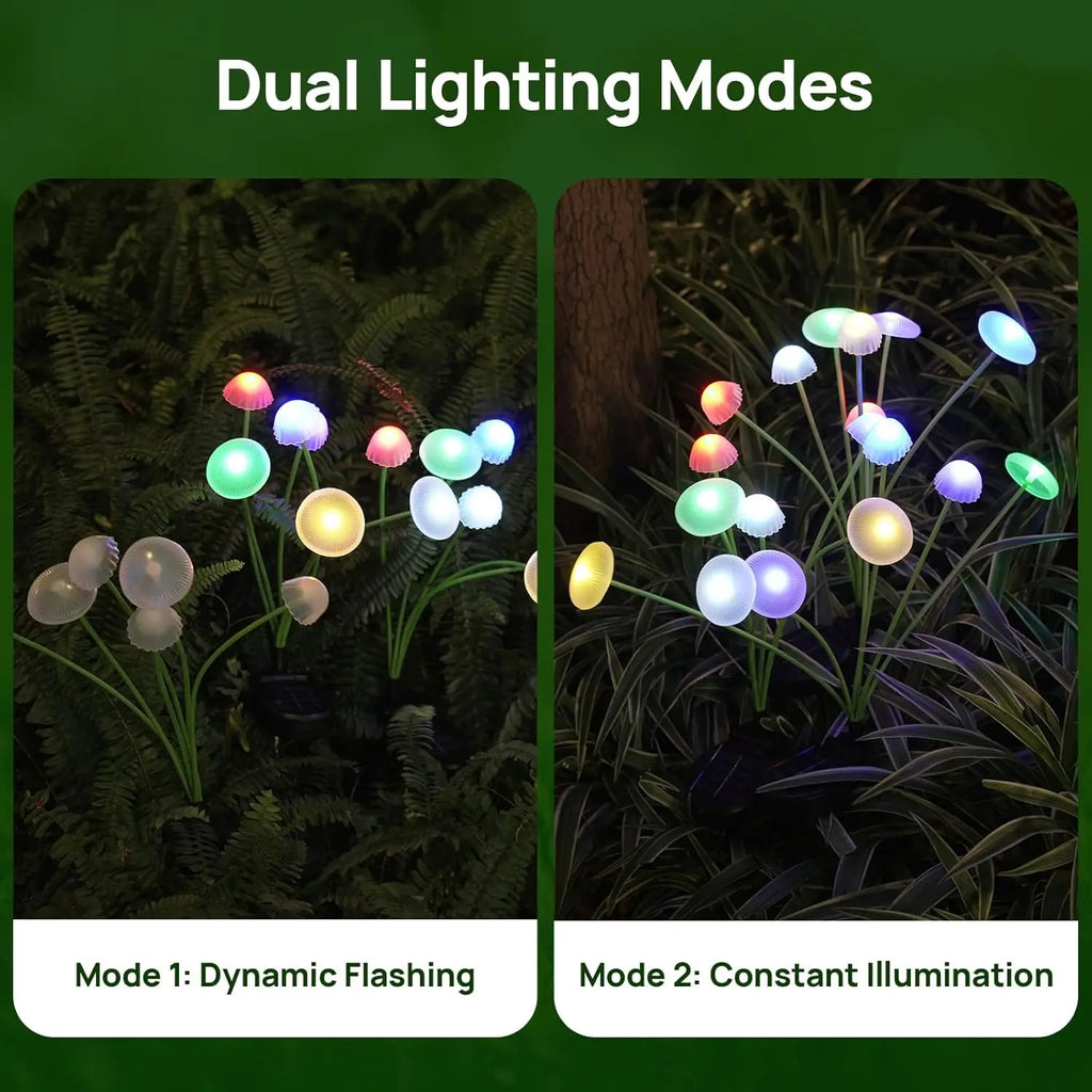 Decorative Garden Lighting for Outdoor Spaces – Solar Mushroom Lights with Swinging Heads (Set of 2)