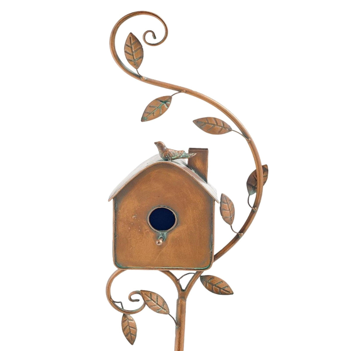Decorative metal birdhouse garden stake – Vintage style