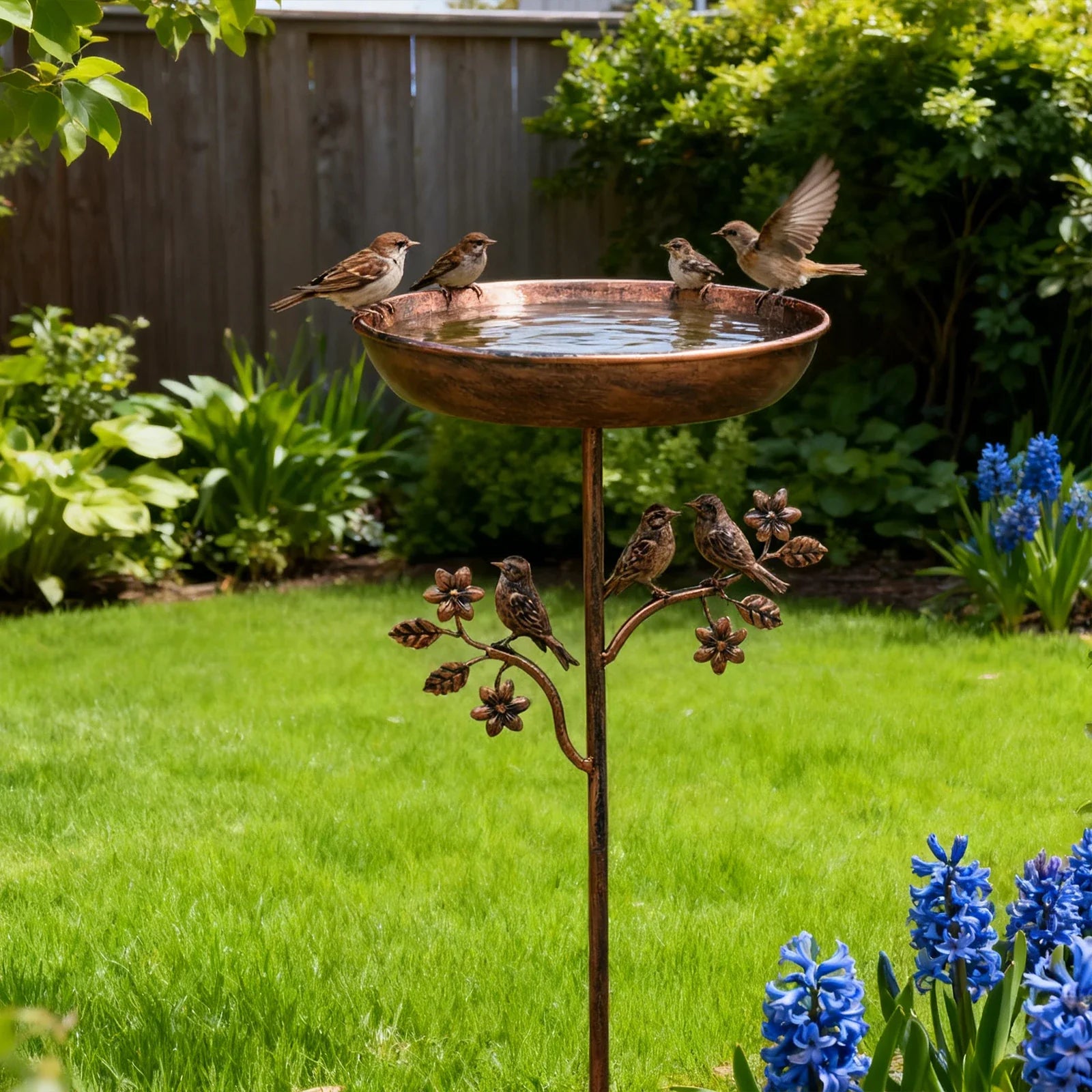 Decorative Bird Bath for Garden Spaces – Bird Bath with Metal Stake and Vintage Copper Finish