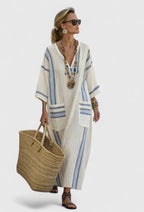 Light maxi dress for summer and vacation – Loose dress with striped design for women