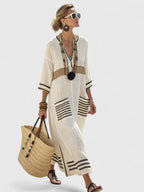 Light maxi dress for summer and vacation – Loose dress with striped design for women