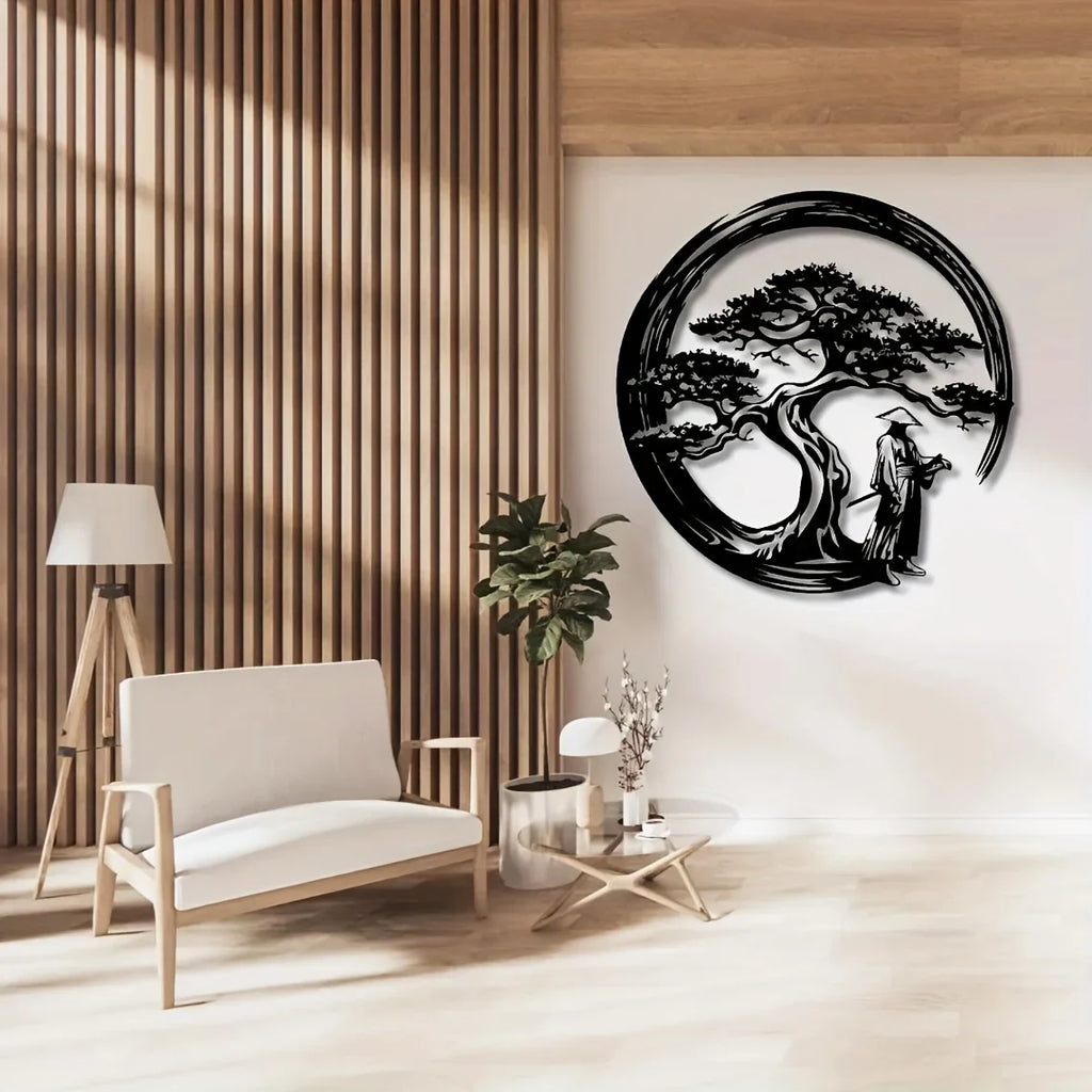 Decorative wall art for living room and hallway – Metal wall decoration with bonsai motif