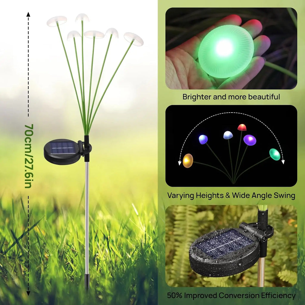 Decorative Garden Lighting for Outdoor Spaces – Solar Mushroom Lights with Swinging Heads (Set of 2)