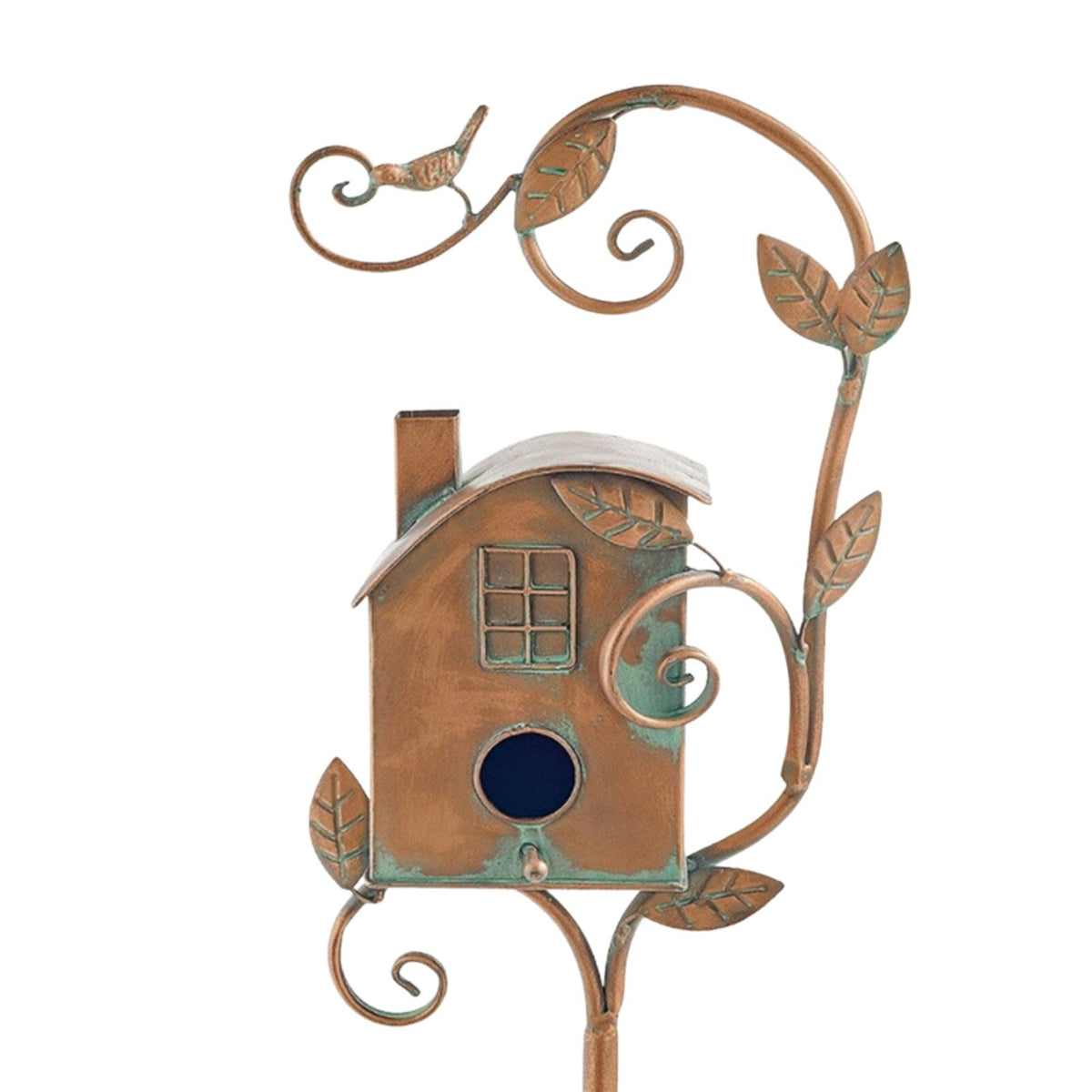 Decorative metal birdhouse garden stake – Vintage style
