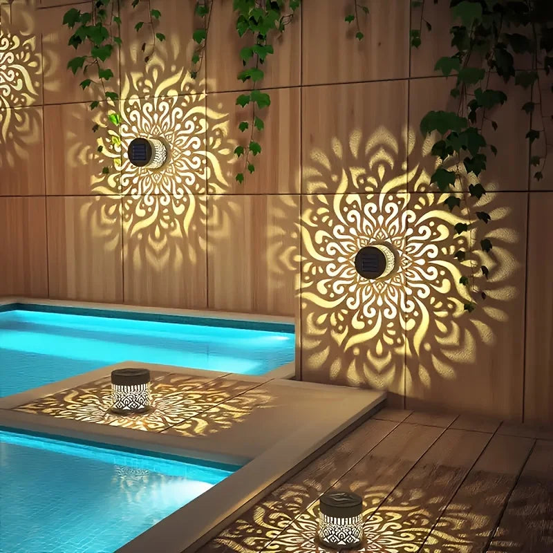 Ambient Outdoor Lighting for Garden and Terrace – Solar Lantern with Decorative Shadow Pattern
