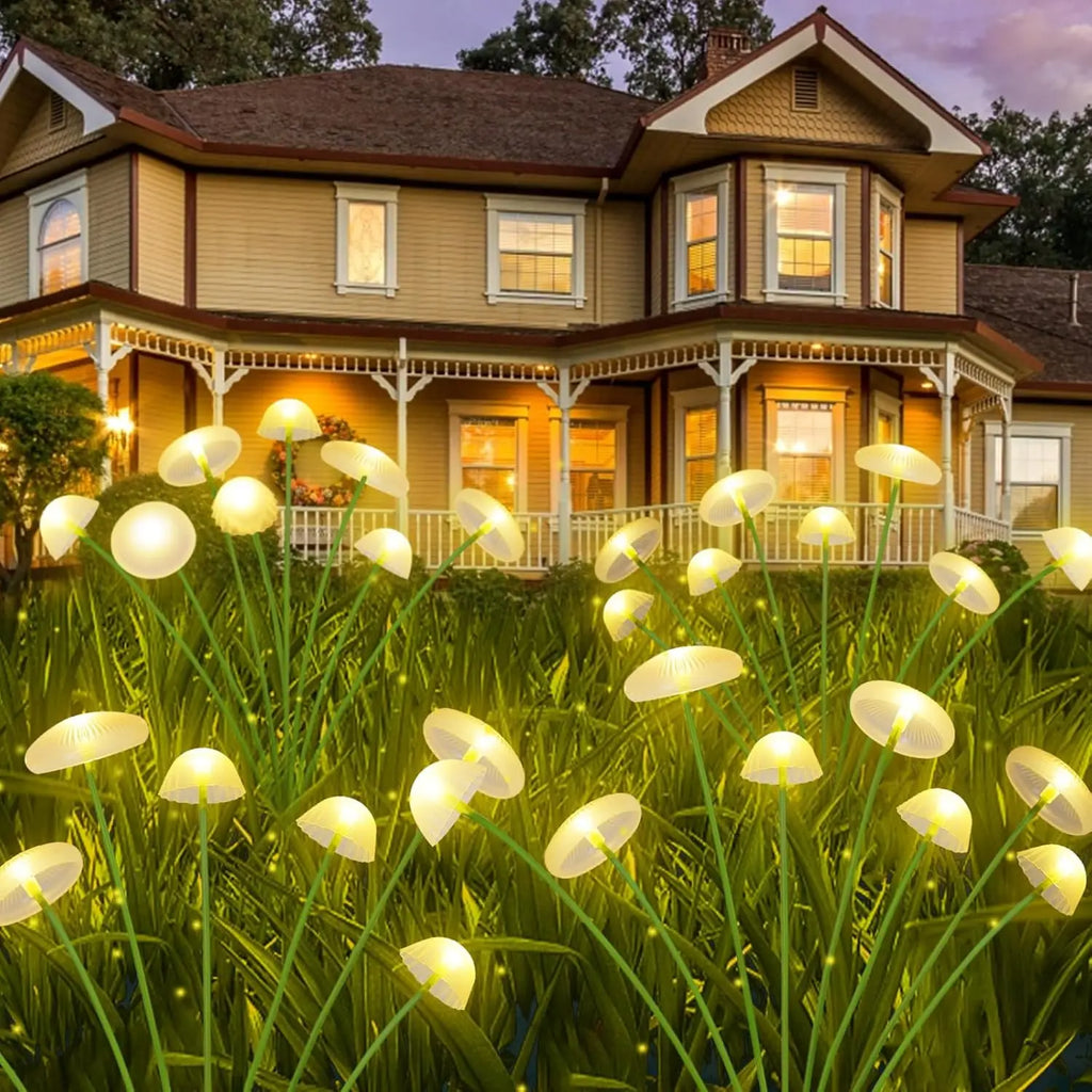 Decorative Garden Lighting for Outdoor Spaces – Solar Mushroom Lights with Swinging Heads (Set of 2)