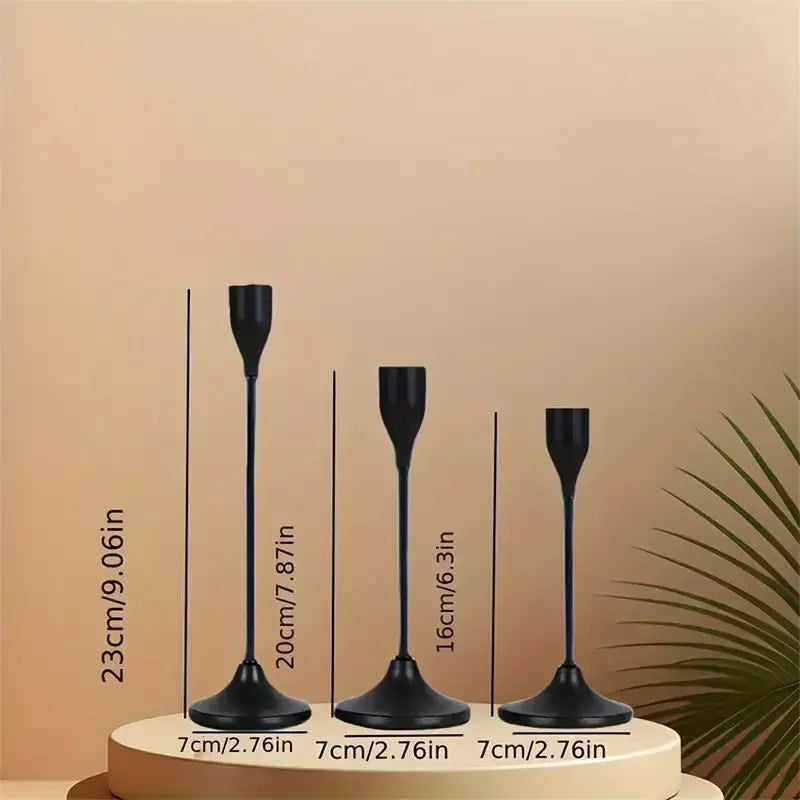 Black candlesticks in stainless steel set of 3