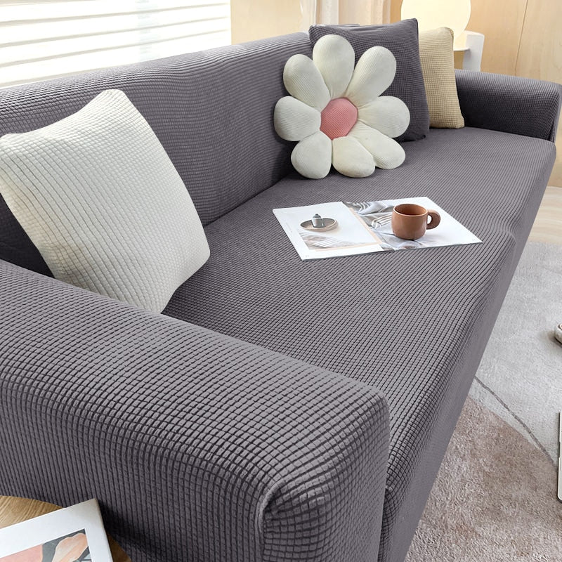 Strækbart sofabetræk med struktur – elastisk sofaovertræk til beskyttelse af sofa i stue og daglig brug