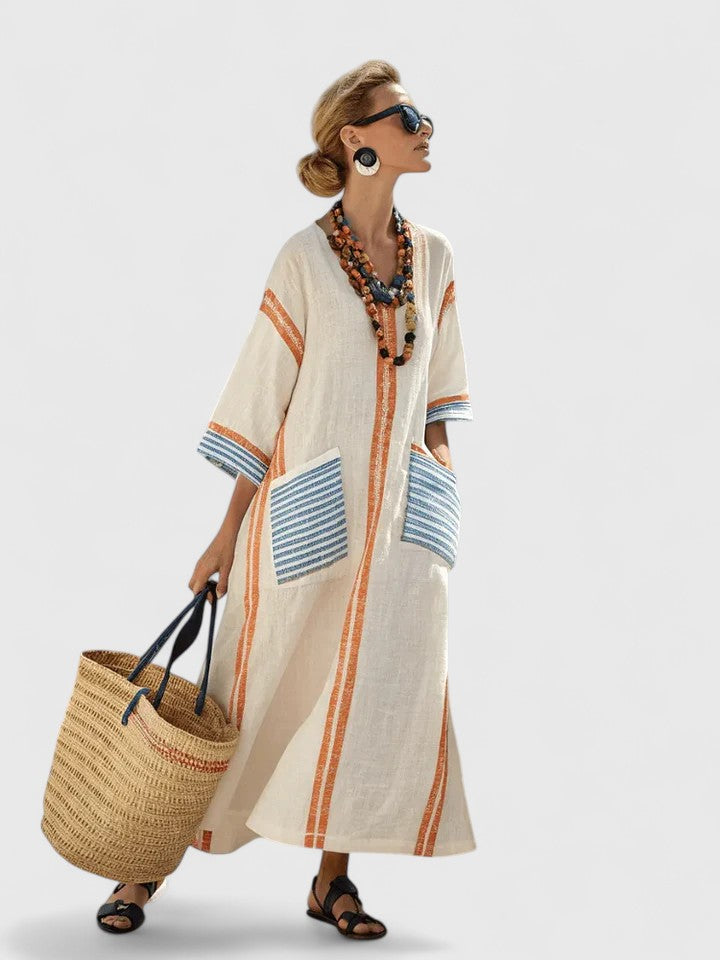 Light maxi dress for summer and vacation – Loose dress with striped design for women