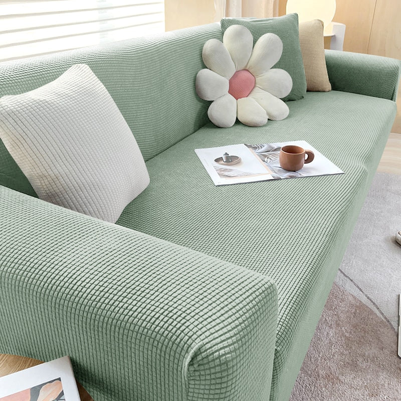 Strækbart sofabetræk med struktur – elastisk sofaovertræk til beskyttelse af sofa i stue og daglig brug