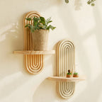 Wooden wall shelves with geometric design