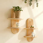 Wooden wall shelves with geometric design