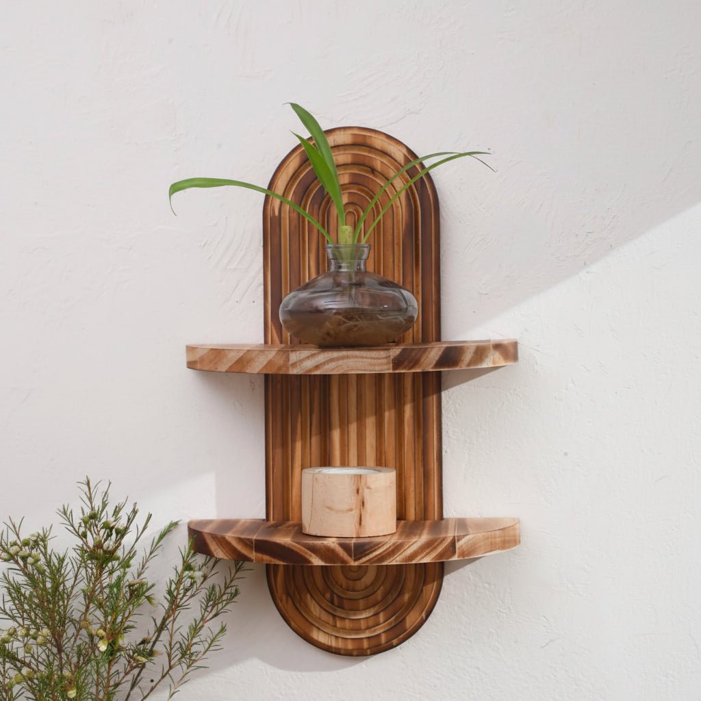 Wooden wall shelves with geometric design