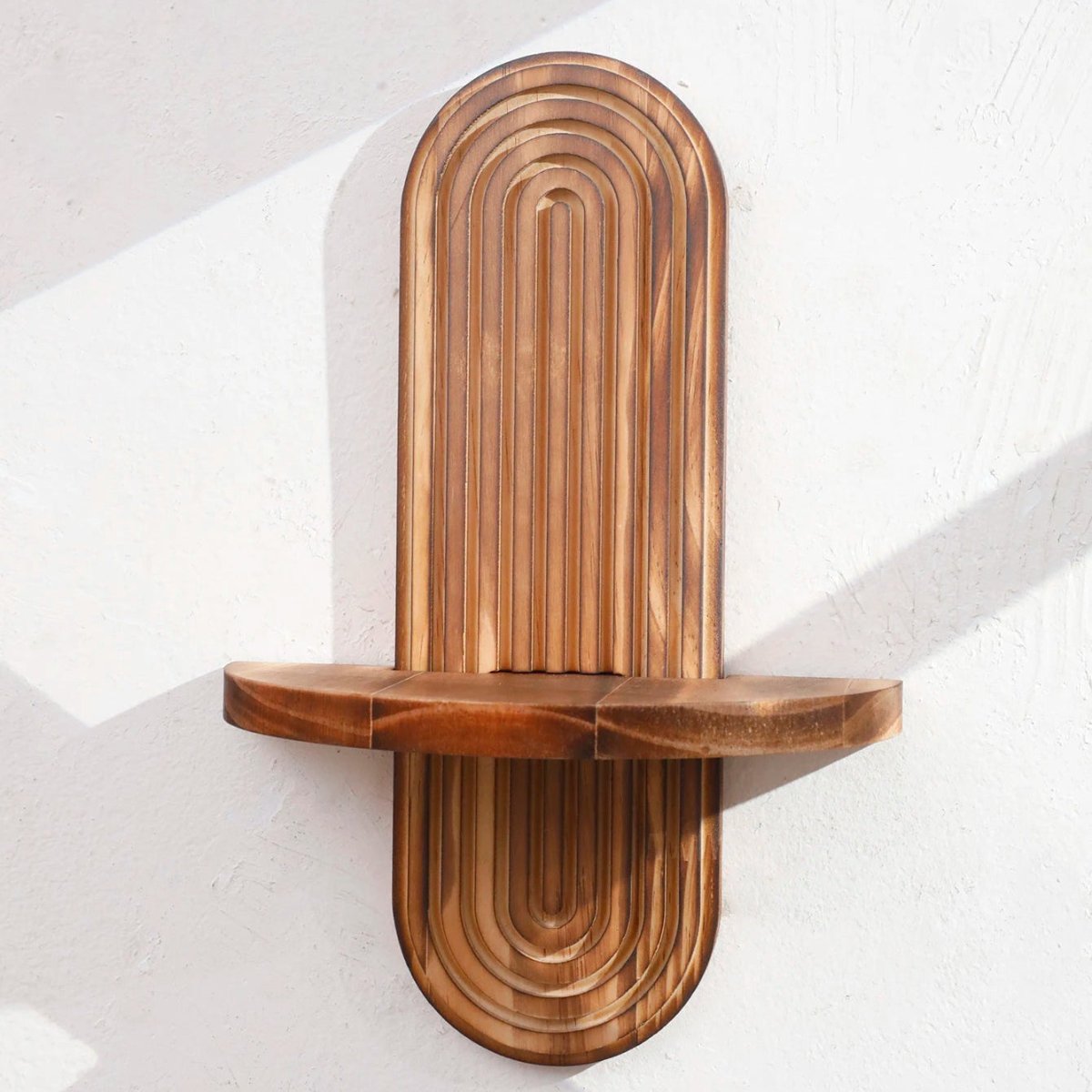 Wooden wall shelves with geometric design