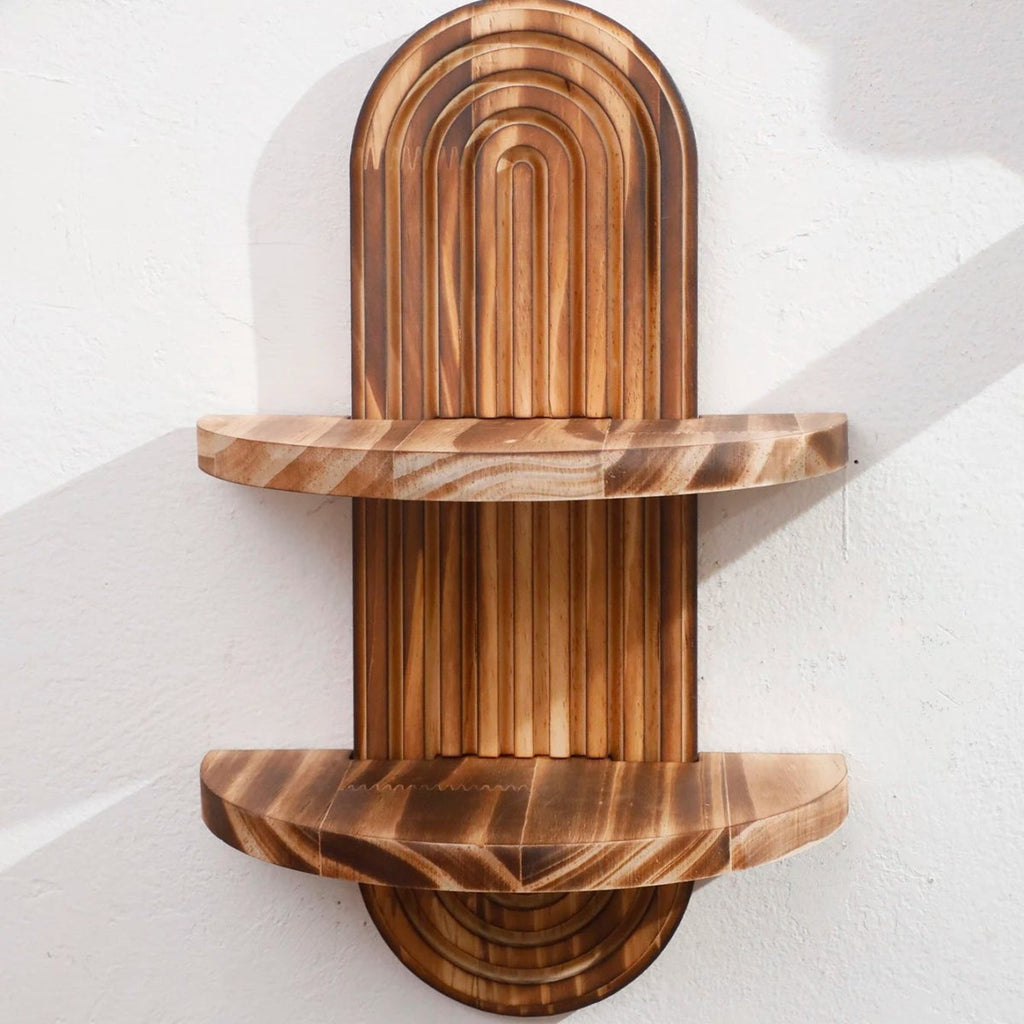 Wooden wall shelves with geometric design