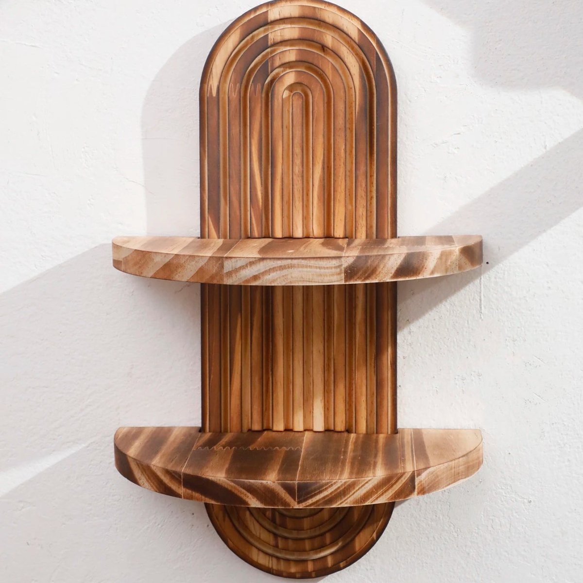 Wooden wall shelves with geometric design
