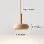 Japansk Pendellampe i Gul Travertin med Trædetalje og Integreret LED