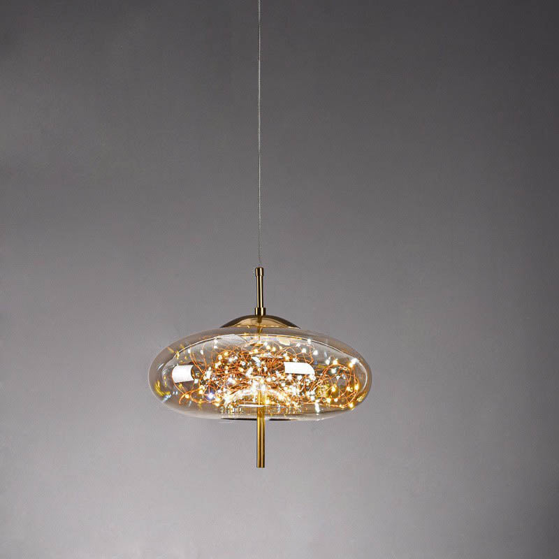 Warm ceiling lighting for living room and dining area – LED pendant lamp in glass in amber or anthracite gray