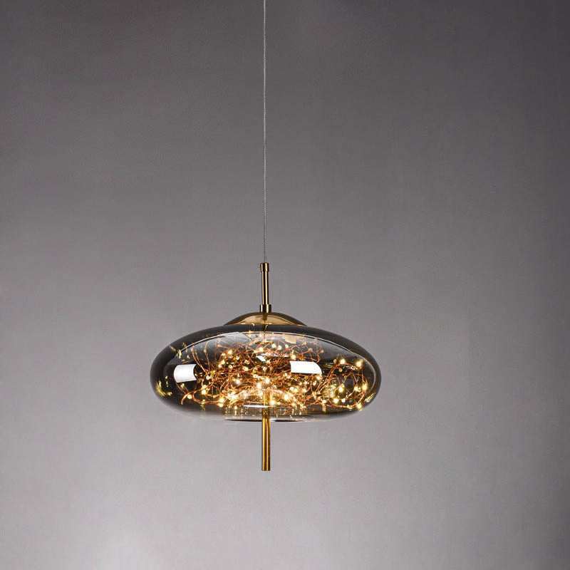 Warm ceiling lighting for living room and dining area – LED pendant lamp in glass in amber or anthracite gray
