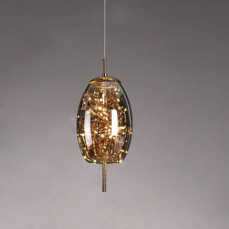 Warm ceiling lighting for living room and dining area – LED pendant lamp in glass in amber or anthracite gray