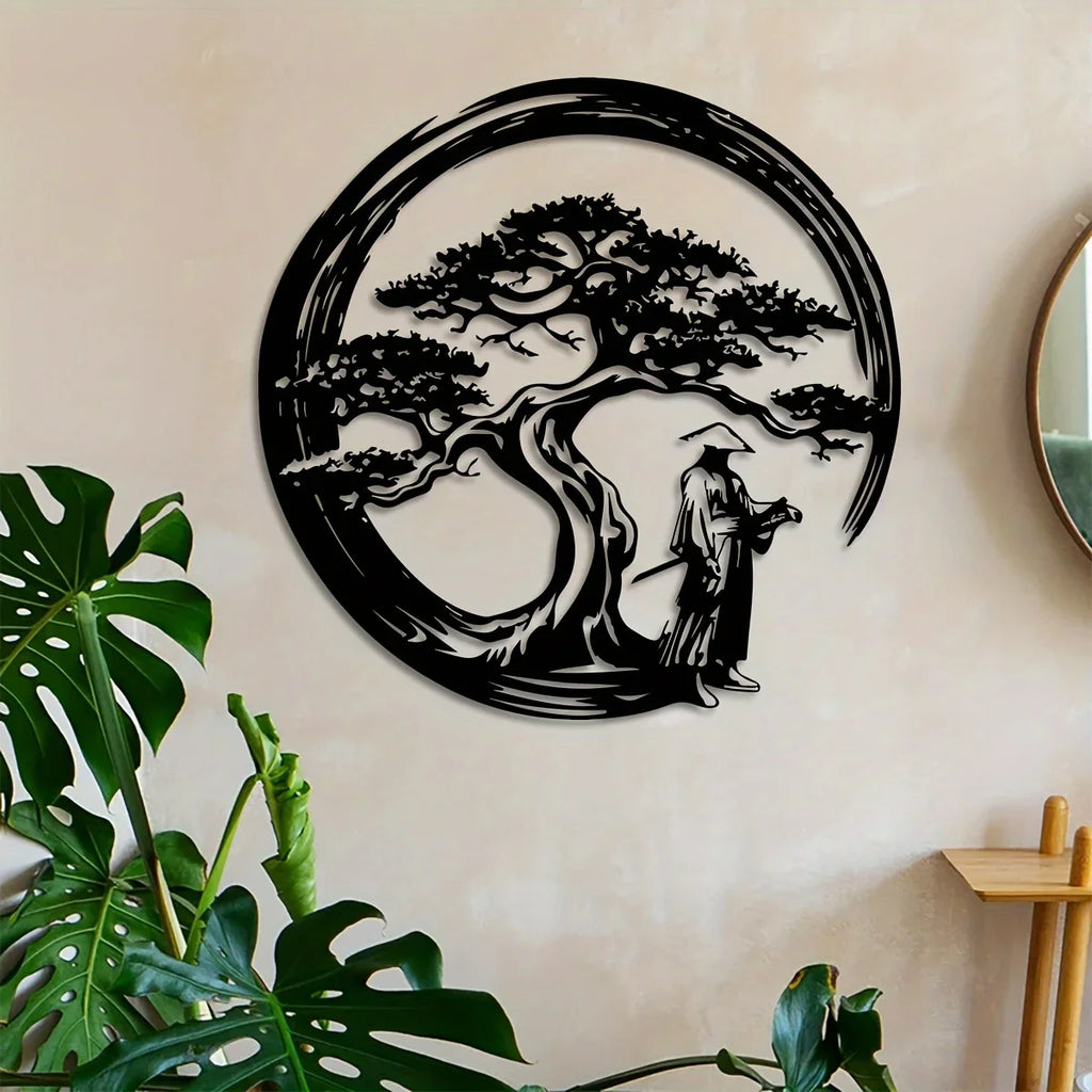 Decorative wall art for living room and hallway – Metal wall decoration with bonsai motif