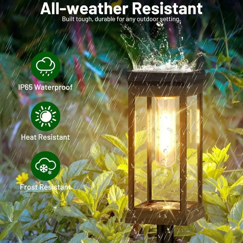 Decorative Pathway Lighting for Garden Walkways – Solar Lantern Path Lights with Filament Design (Set of 2)