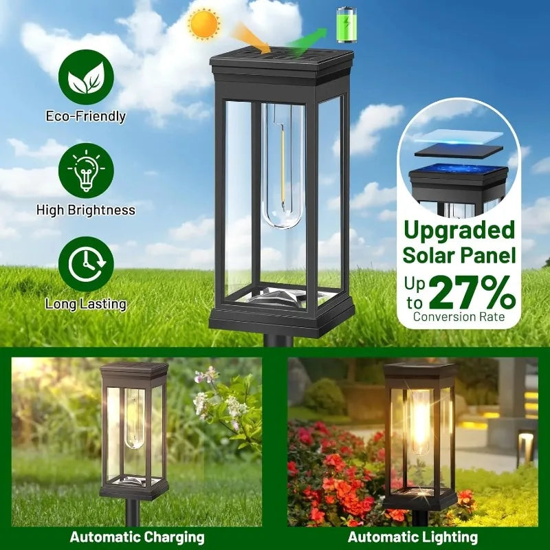 Decorative Pathway Lighting for Garden Walkways – Solar Lantern Path Lights with Filament Design (Set of 2)