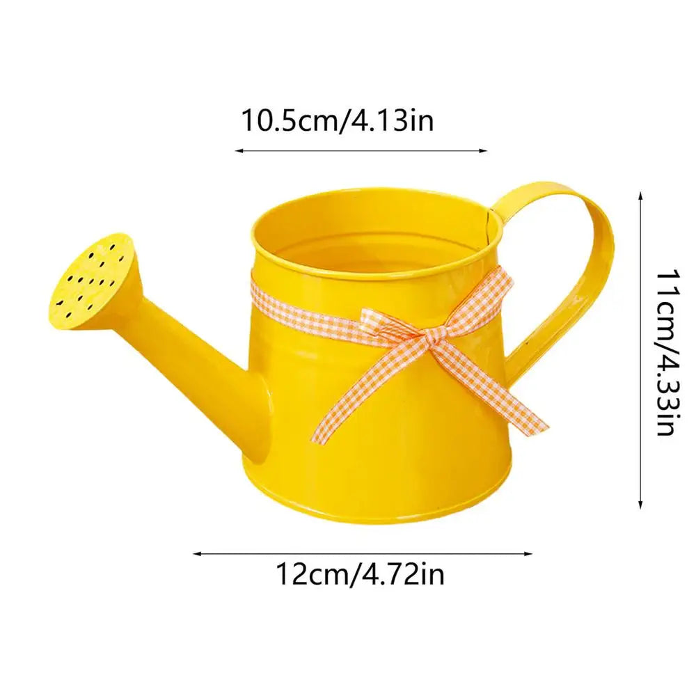Decorative Garden Accent for Home and Outdoor Spaces – Metal Watering Can with Ribbon Bow