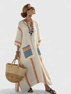 Light maxi dress for summer and vacation – Loose dress with striped design for women