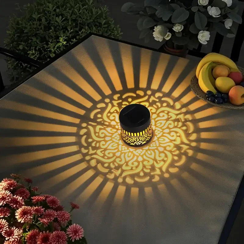 Ambient Outdoor Lighting for Garden and Terrace – Solar Lantern with Decorative Shadow Pattern